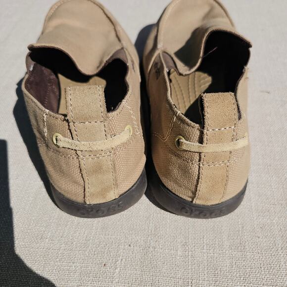 Crocs Canvas Tan Comfortable Boat Shoes US 10 Removeable Inserts - Picture 6 of 7